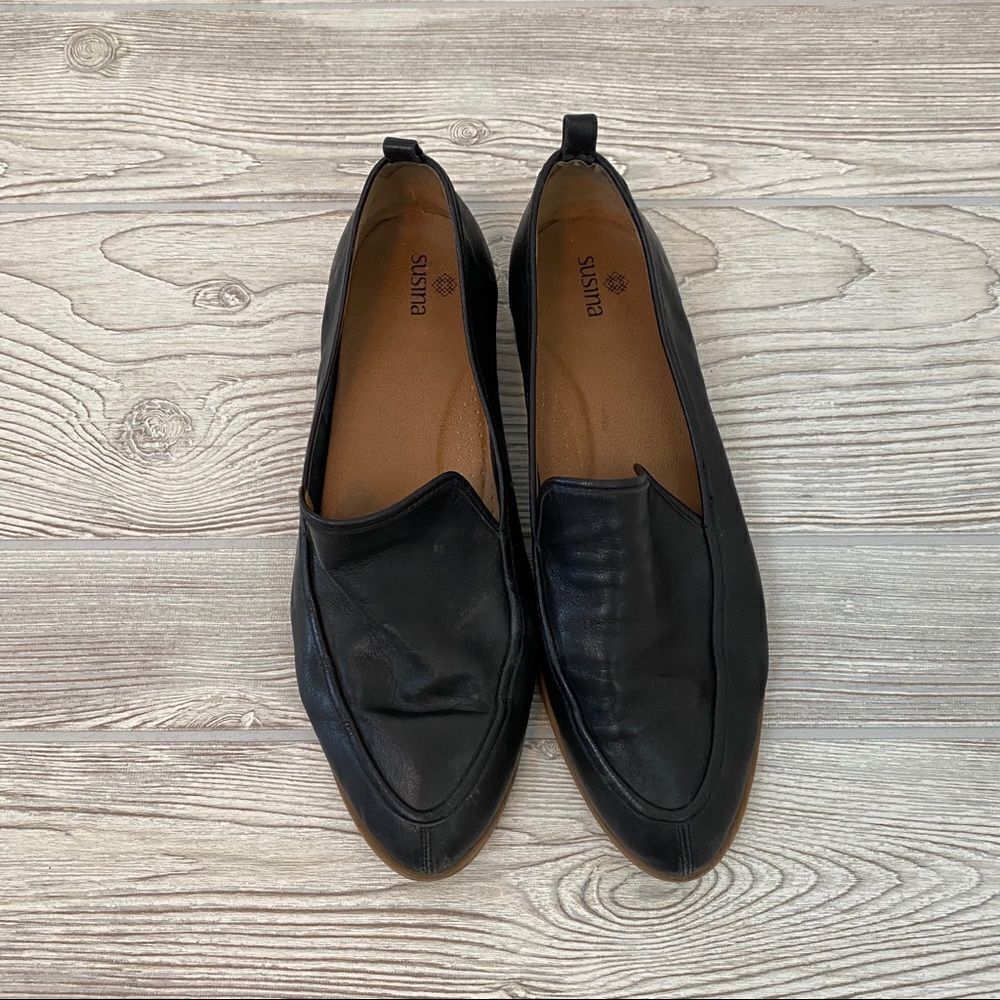 Susina Black Soft Leather Almond Toe Loafers